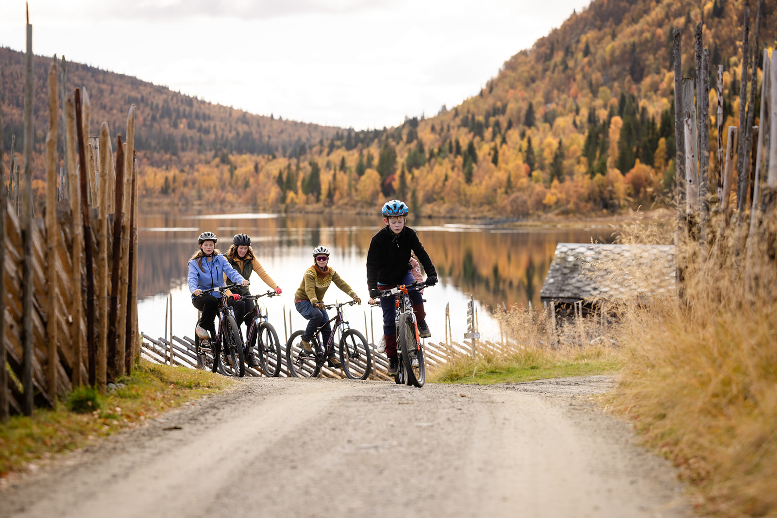 Cyclists on a trip at Gålå in the fall